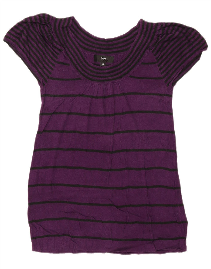 MOSSIMO Womens Blouse Top UK 8 Small Purple Striped Cotton