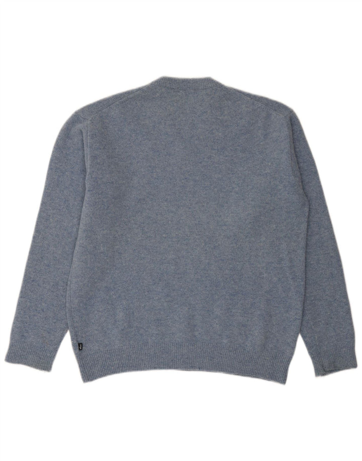 Asics Mens V-Neck Jumper Sweater Large Blue Lambswool