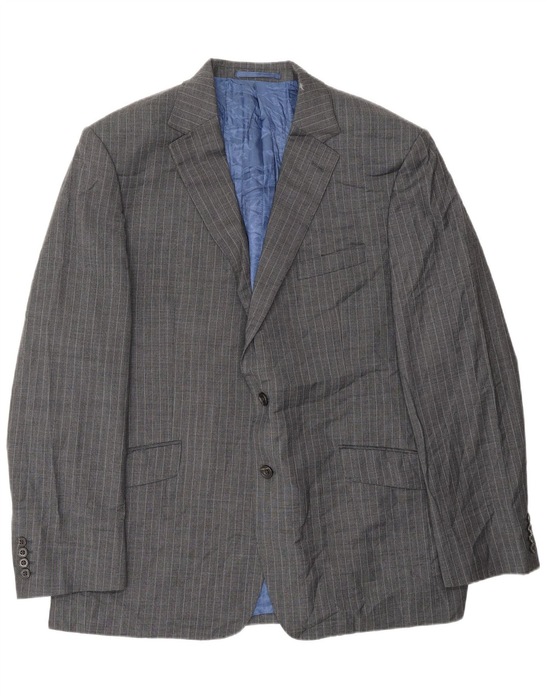 Marks & Spencer Mens 2 Button Blazer Jacket UK 44 XL Grey Pinstripe Wool