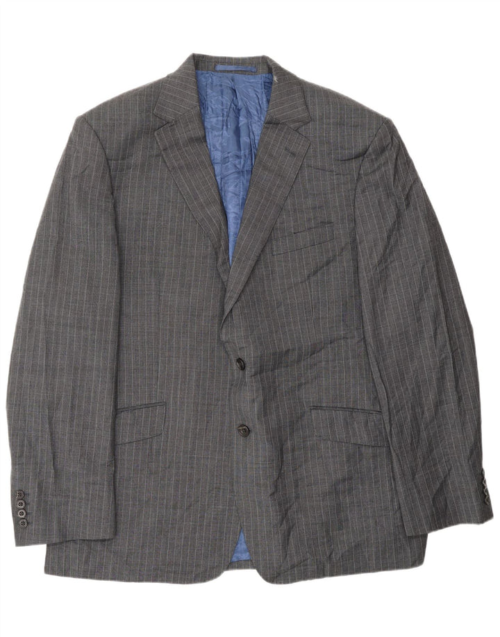 Marks & Spencer Mens 2 Button Blazer Jacket UK 44 XL Grey Pinstripe Wool