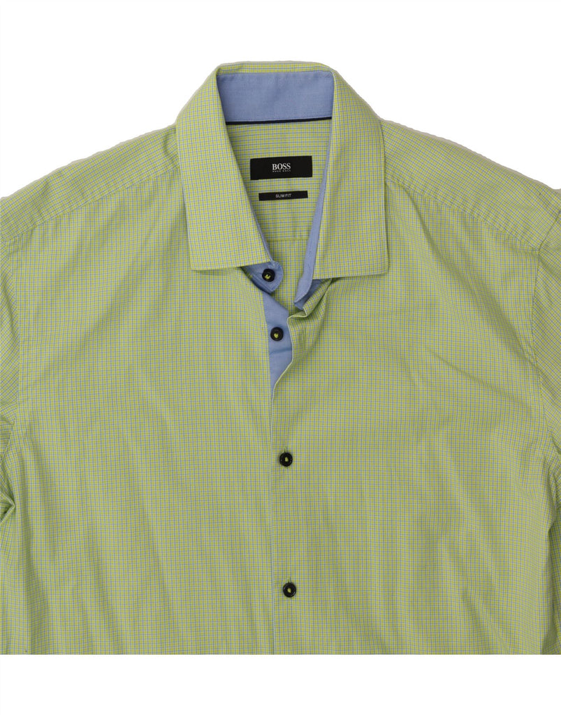 HUGO BOSS Mens Slim Fit Shirt Size 15 3/4 40 Medium Green Check Cotton Vintage Hugo Boss and Second-Hand Hugo Boss from Messina Hembry 