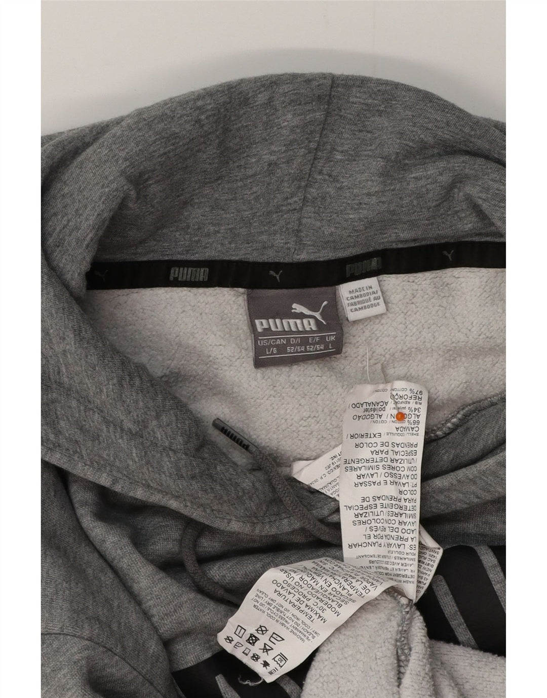 PUMA Mens Graphic Hoodie Jumper Large Grey Cotton