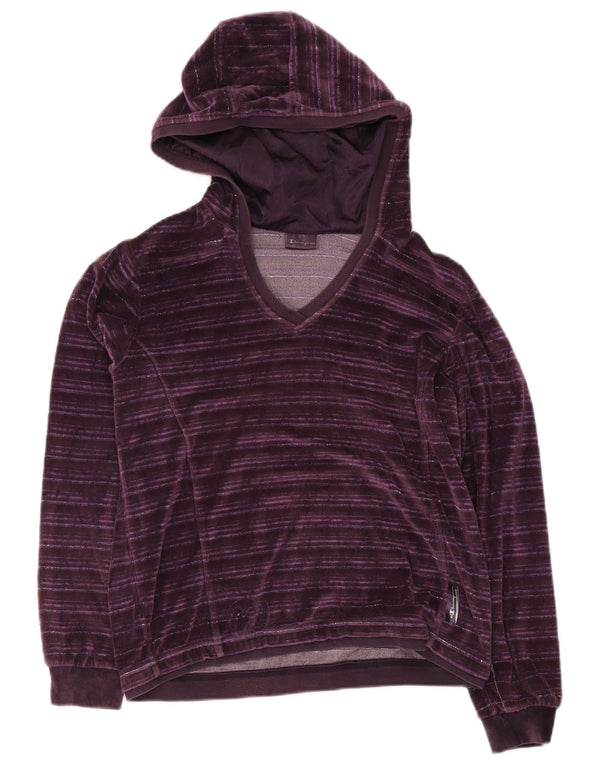Champion Womens Velvet Hoodie Jumper UK 16 Large Purple Striped Cotton