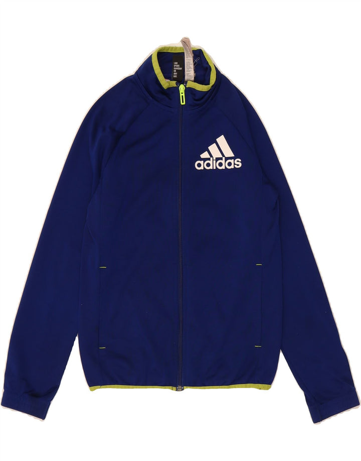 ADIDAS Boys Graphic Tracksuit Top Jacket 9-10 Years Navy Blue Polyester Vintage Adidas and Second-Hand Adidas from Messina Hembry 