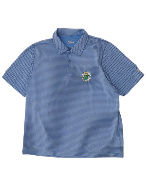 Under Armour Mens Heat Gear Polo Shirt XL Blue Pinstripe Polyester