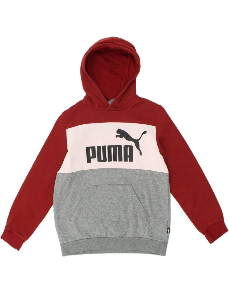 PUMA Boys Graphic Hoodie Jumper 11-12 Years Burgundy Colourblock Cotton | Vintage Puma | Thrift | Second-Hand Puma | Used Clothing | Messina Hembry 