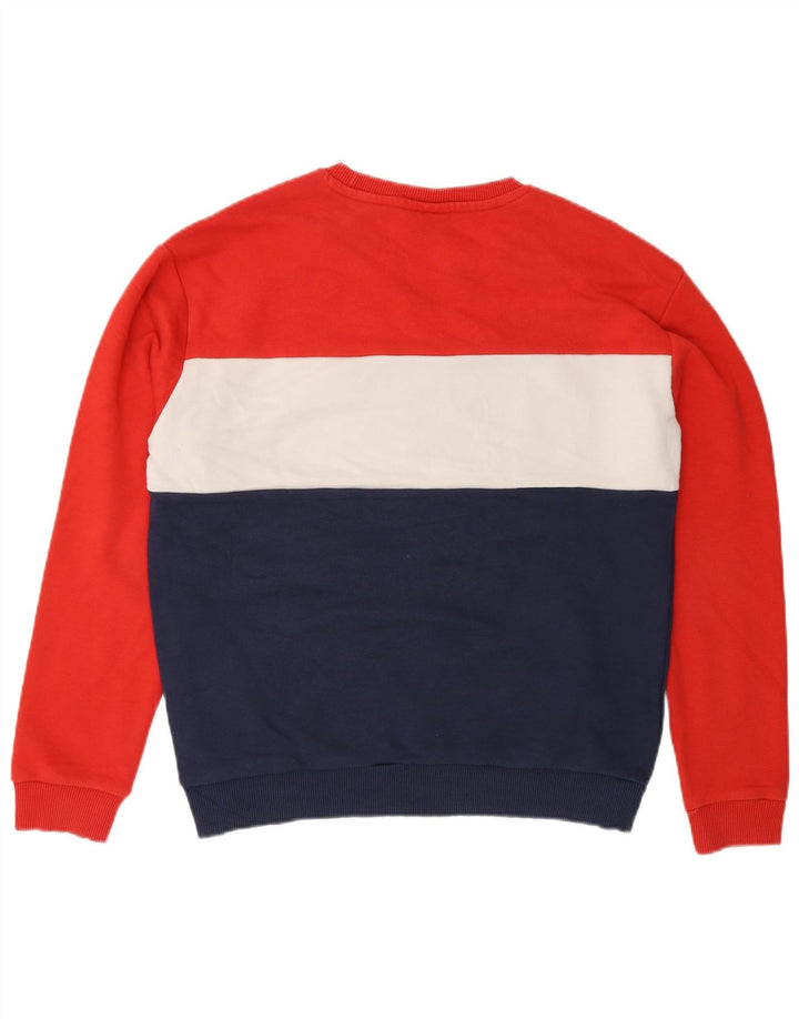 FILA Womens Graphic Sweatshirt Jumper UK 14 Medium Navy Blue Colourblock