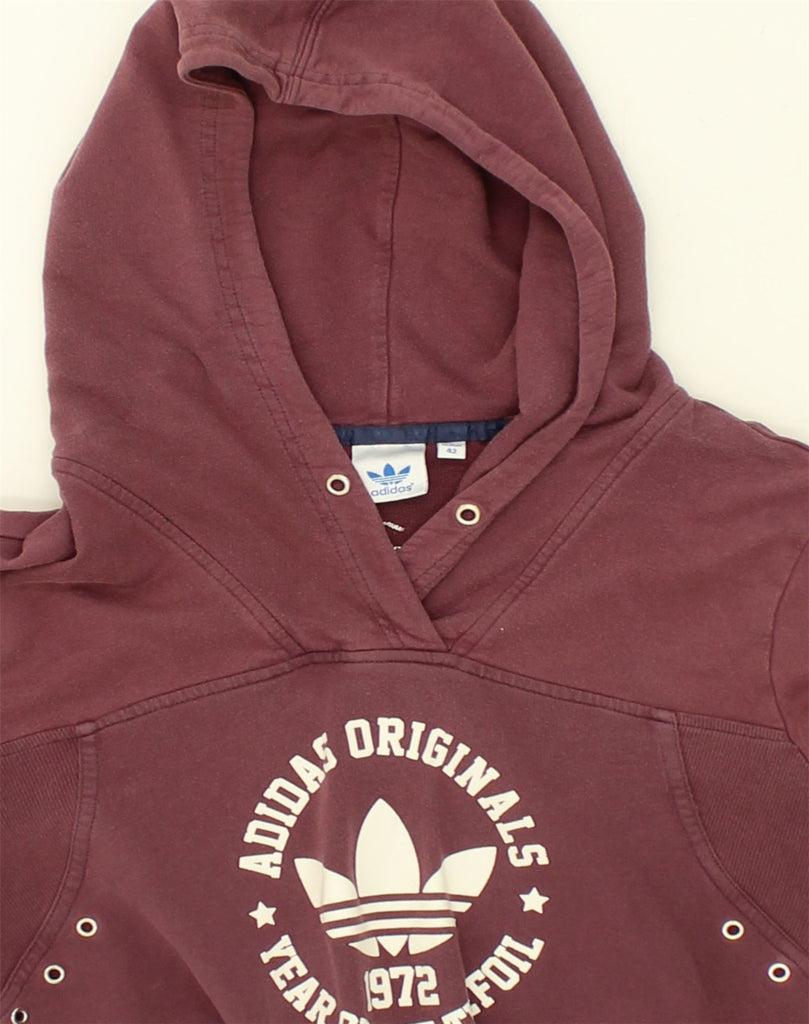 ADIDAS Womens Graphic Hoodie Jumper EU 42 Medium Maroon Cotton | Vintage Adidas | Thrift | Second-Hand Adidas | Used Clothing | Messina Hembry 