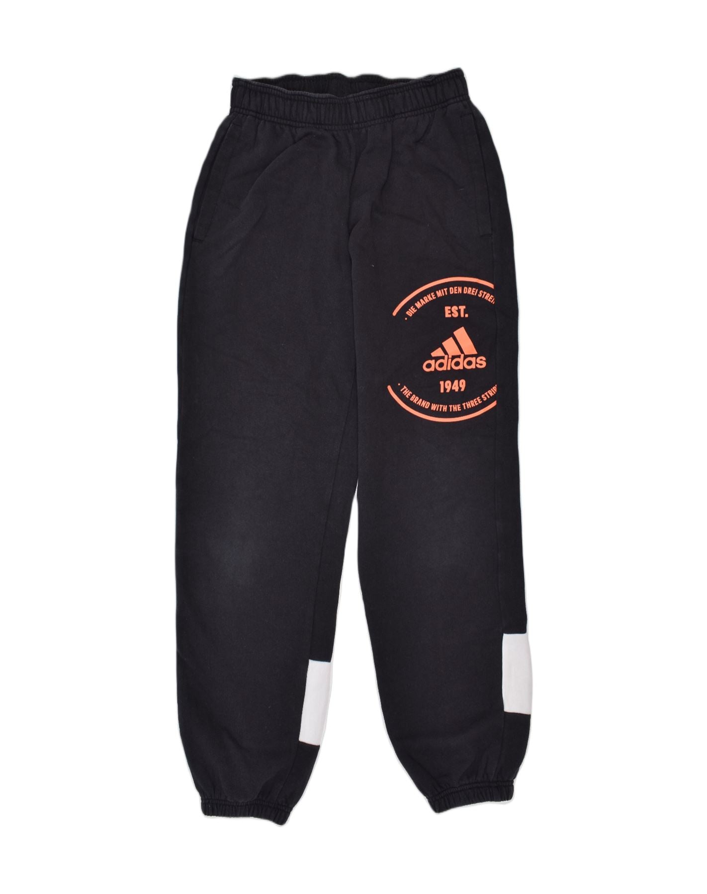 ADIDAS Boys Graphic Tracksuit Trousers Joggers 11 12 Years Black Cotton Vintage Second Hand Clothing Online Messina Hembry