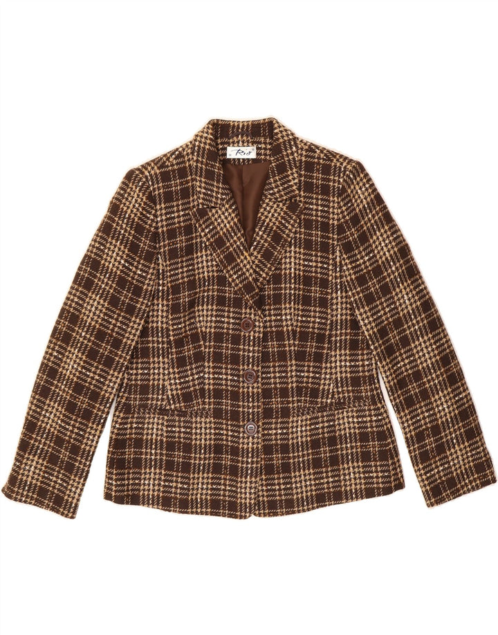 RIO Womens 3 Button Blazer Jacket UK 12 Medium  Brown Houndstooth Acrylic Vintage Rio and Second-Hand Rio from Messina Hembry 