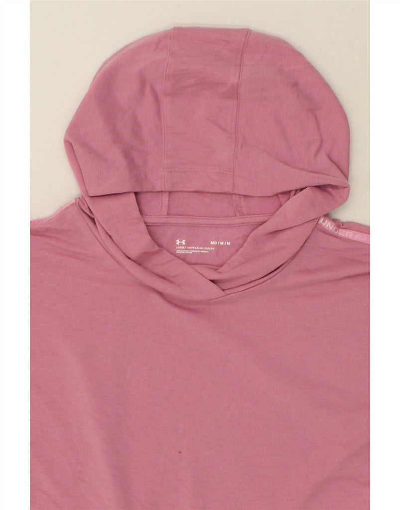 UNDER ARMOUR Womens Crop Hoodie Jumper UK 14 Medium Pink Polyester | Vintage Under Armour | Thrift | Second-Hand Under Armour | Used Clothing | Messina Hembry 