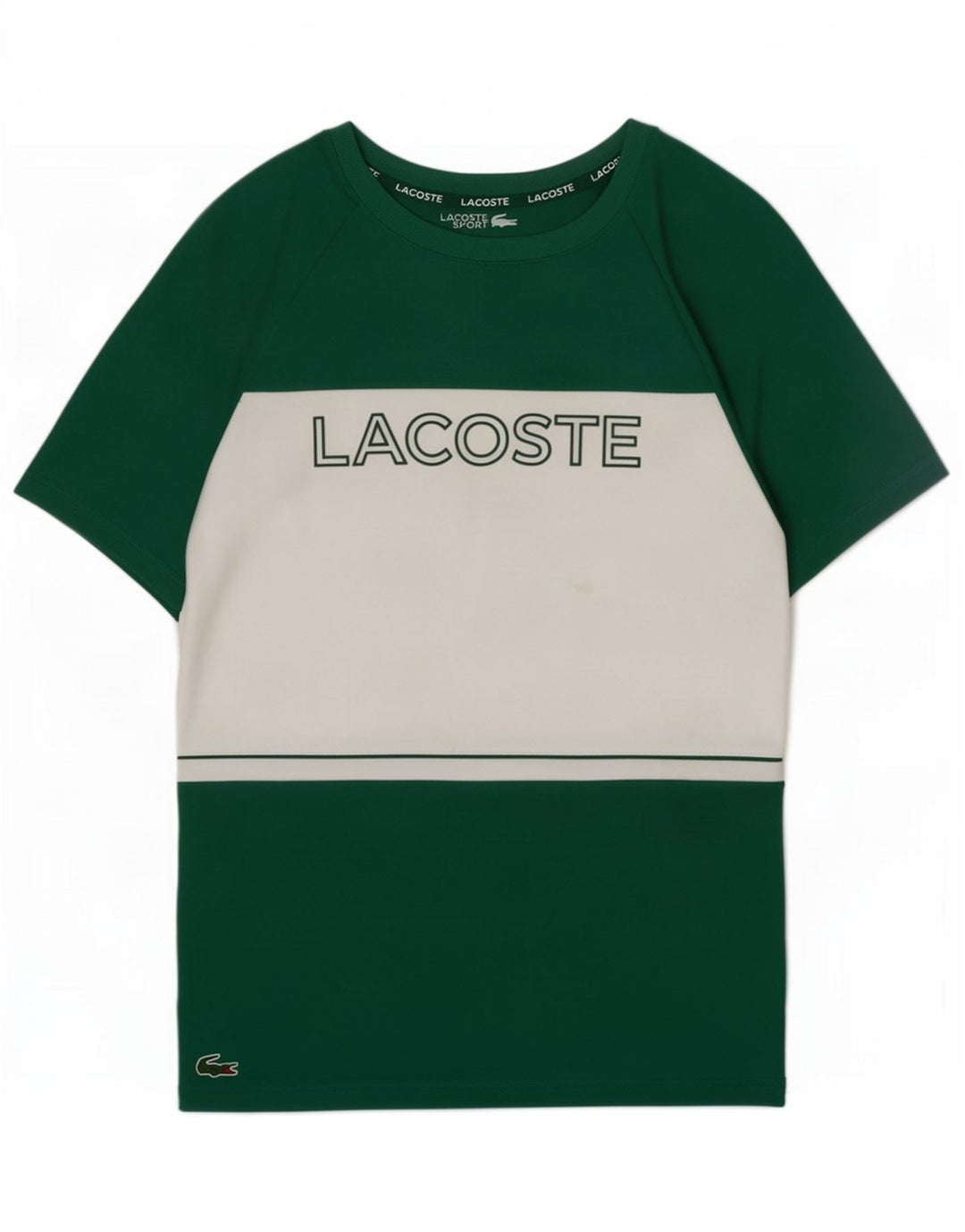 Lacoste Mens Graphic T-Shirt Top Size 3 Small Green Colourblock Polyester