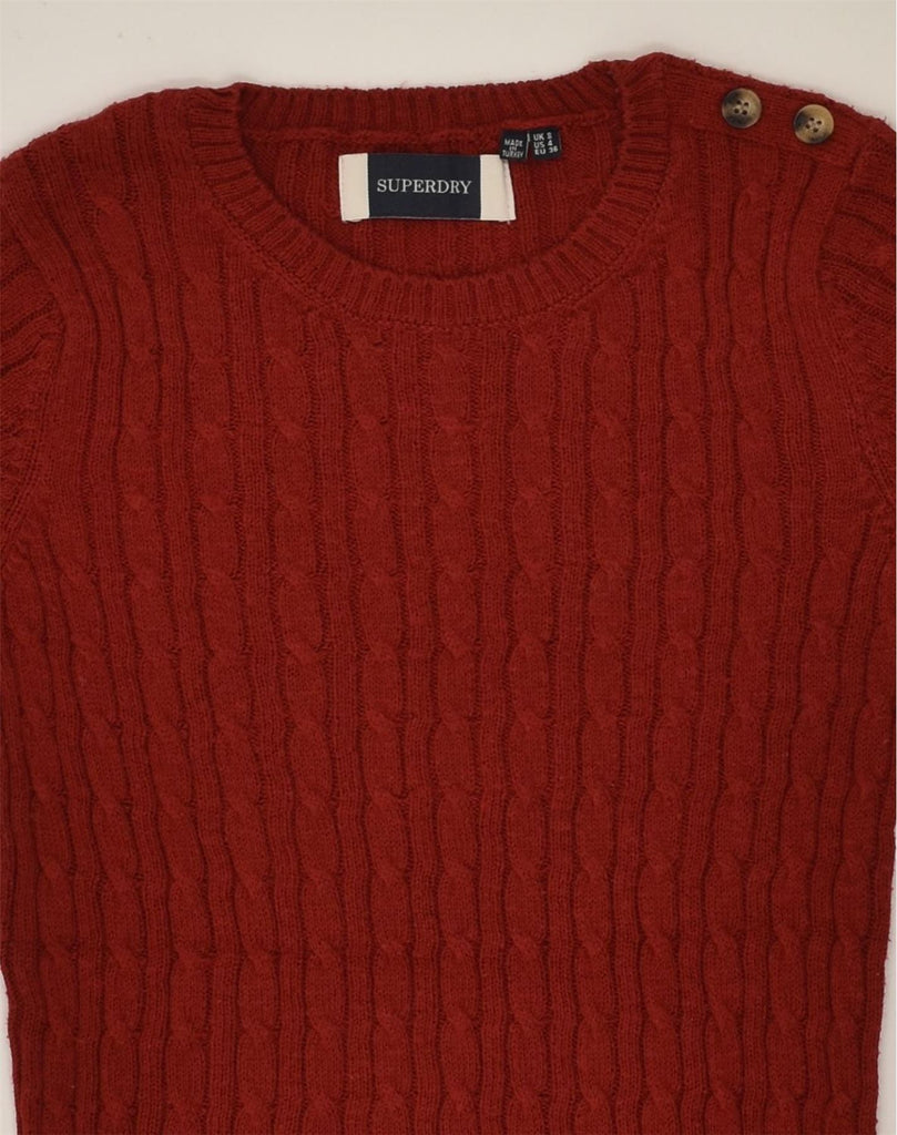 SUPERDRY Womens Crew Neck Jumper Sweater UK 8 Small Red Acrylic | Vintage Superdry | Thrift | Second-Hand Superdry | Used Clothing | Messina Hembry 