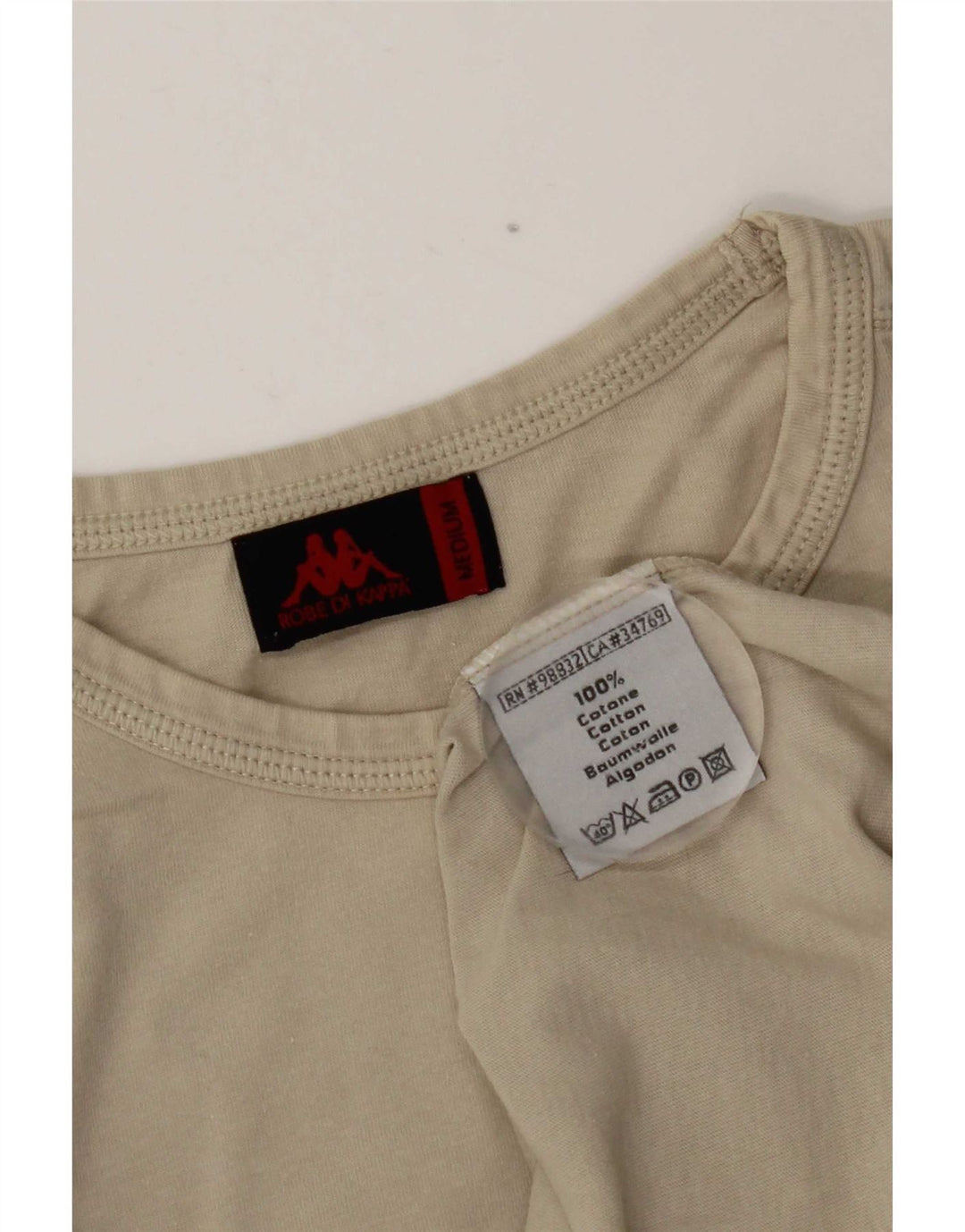 Kappa Womens T-Shirt Top UK 14 Medium Beige Cotton