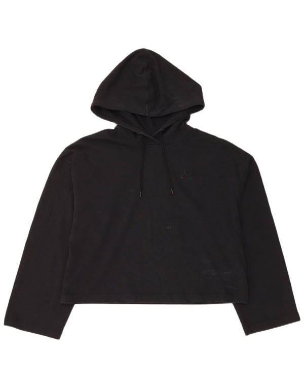 Nike Womens Crop Hoodie Jumper UK 14 Medium Black Cotton