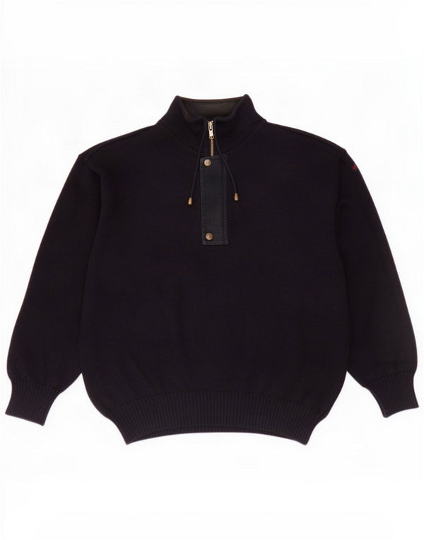 Paul & Shark Mens Loose Fit Zip Neck Jumper Sweater Small Navy Blue Wool