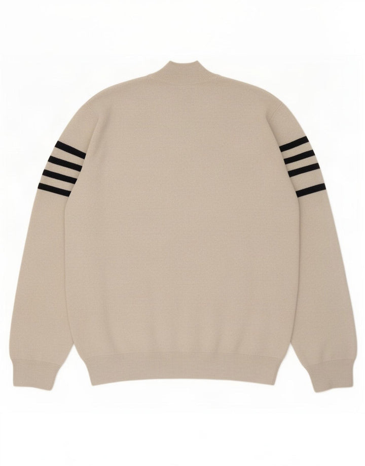 Marks & Spencer Mens Crew Neck Jumper Sweater XL Beige Striped Polyester