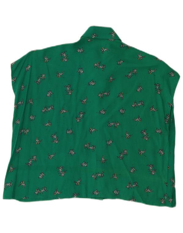 Vintage Womens Crop Graphic Sleeveless Shirt Blouse UK 12 Medium Green