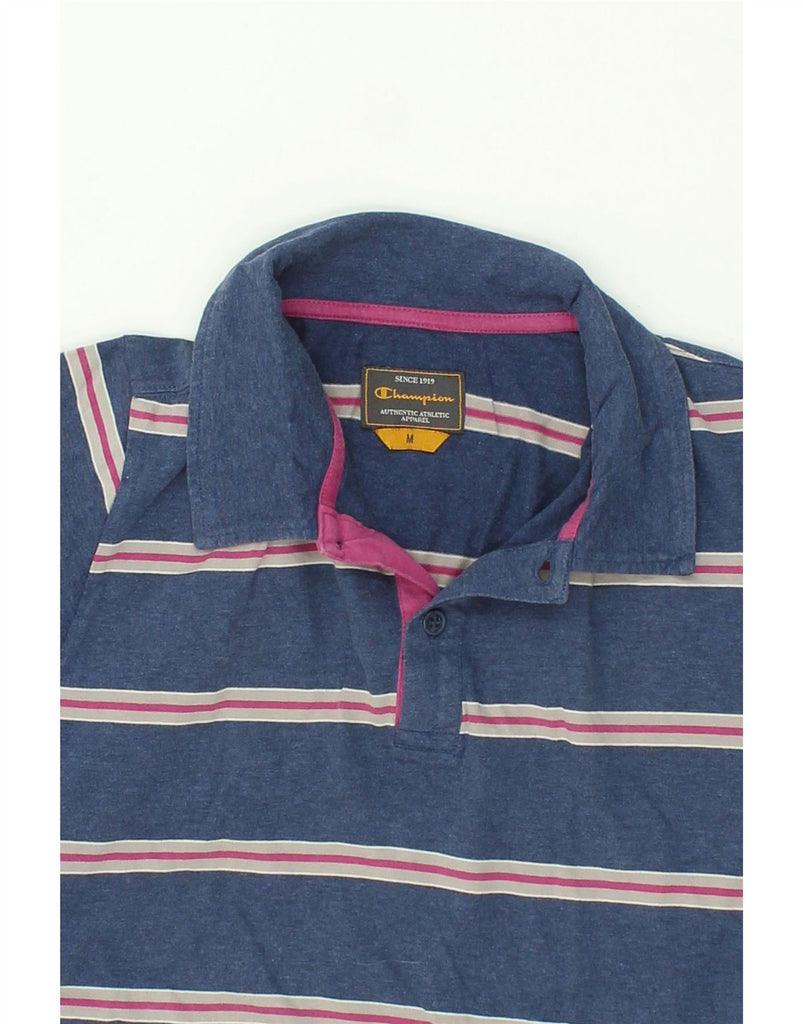 CHAMPION Mens Polo Shirt Medium Navy Blue Striped Cotton | Vintage Champion | Thrift | Second-Hand Champion | Used Clothing | Messina Hembry 