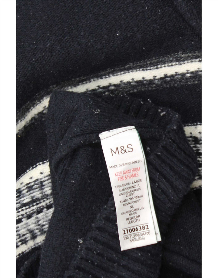 Marks & Spencer Mens Zip Neck Jumper Sweater Large Navy Blue Striped
