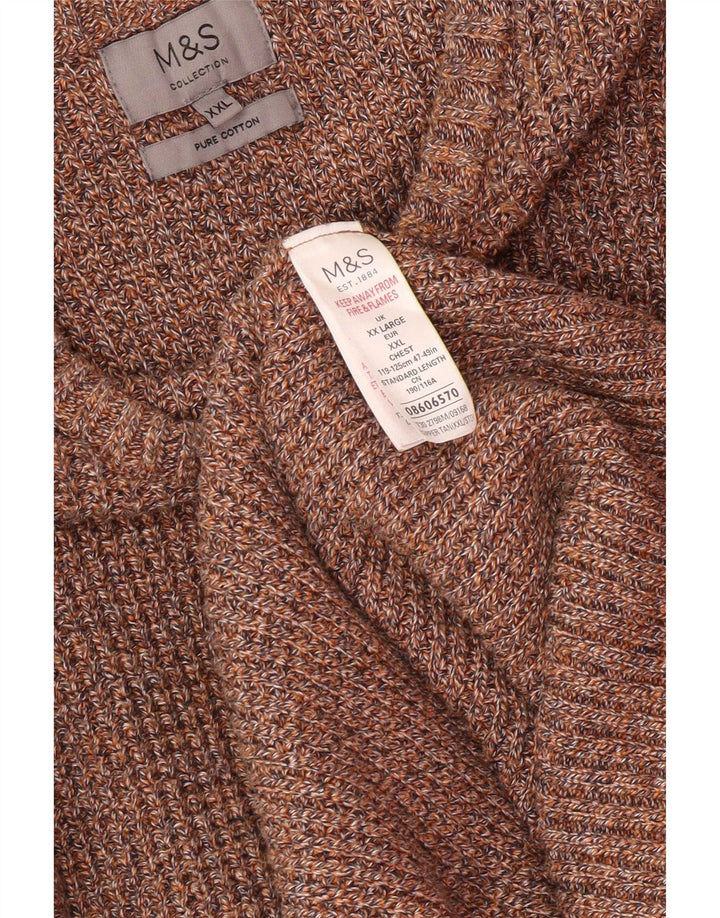Marks & Spencer Mens Crew Neck Jumper Sweater 2XL Brown Cotton