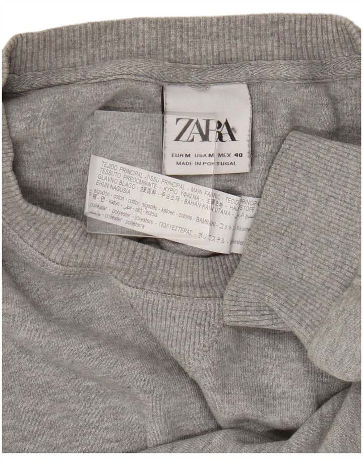 Zara Mens Crew Neck Jumper Sweater Medium Grey Cotton