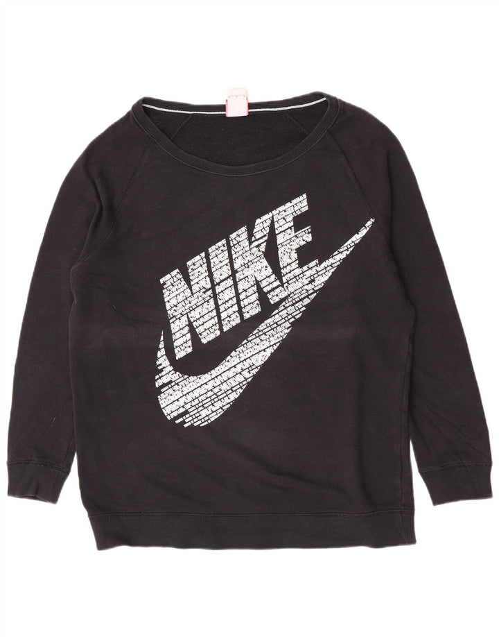 Nike Womens Graphic Oversized Sweatshirt Jumper UK 14 Medium Black Cotton