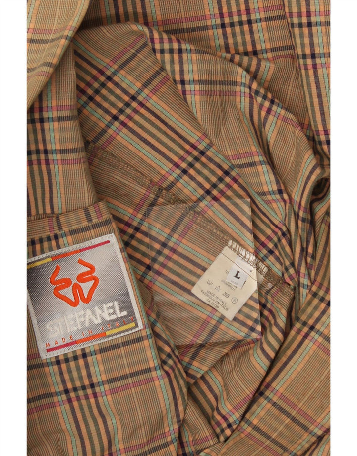 STEFANEL Mens 2 Button Blazer Jacket UK 40 Large Beige Check Cotton Vintage Stefanel and Second-Hand Stefanel from Messina Hembry 