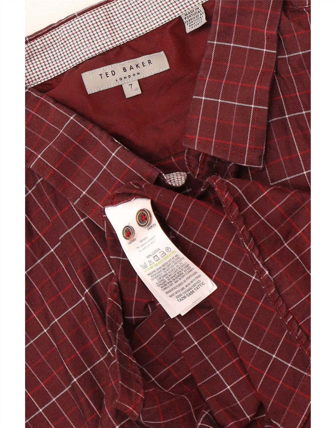 Ted Baker Mens Shirt Size 7 3XL Maroon Check Cotton