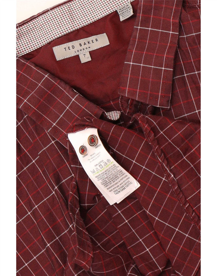 Ted Baker Mens Shirt Size 7 3XL Maroon Check Cotton