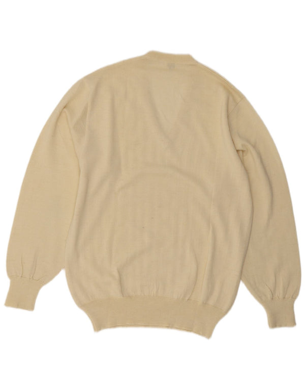 Vintage Mens V-Neck Jumper Sweater IT 52 Large Beige Wool