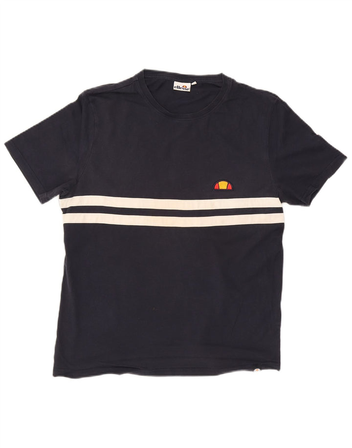 ELLESSE Mens T-Shirt Top Medium Navy Blue Colourblock Cotton