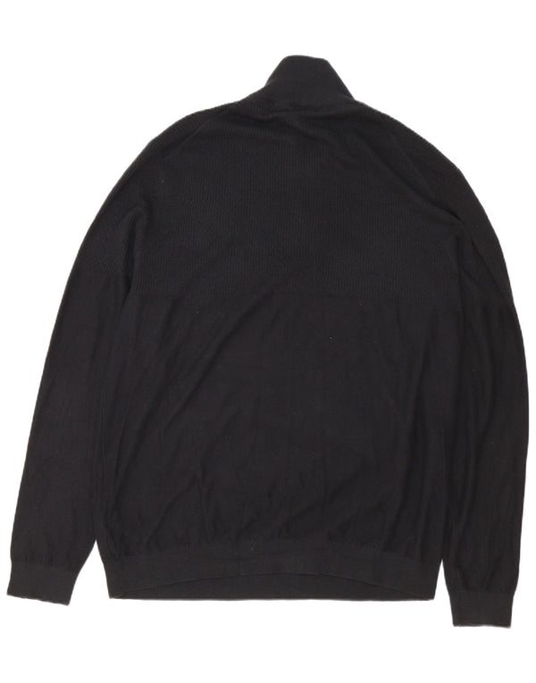 Jack & Jones Mens Zip Neck Jumper Sweater 2XL Black Cotton