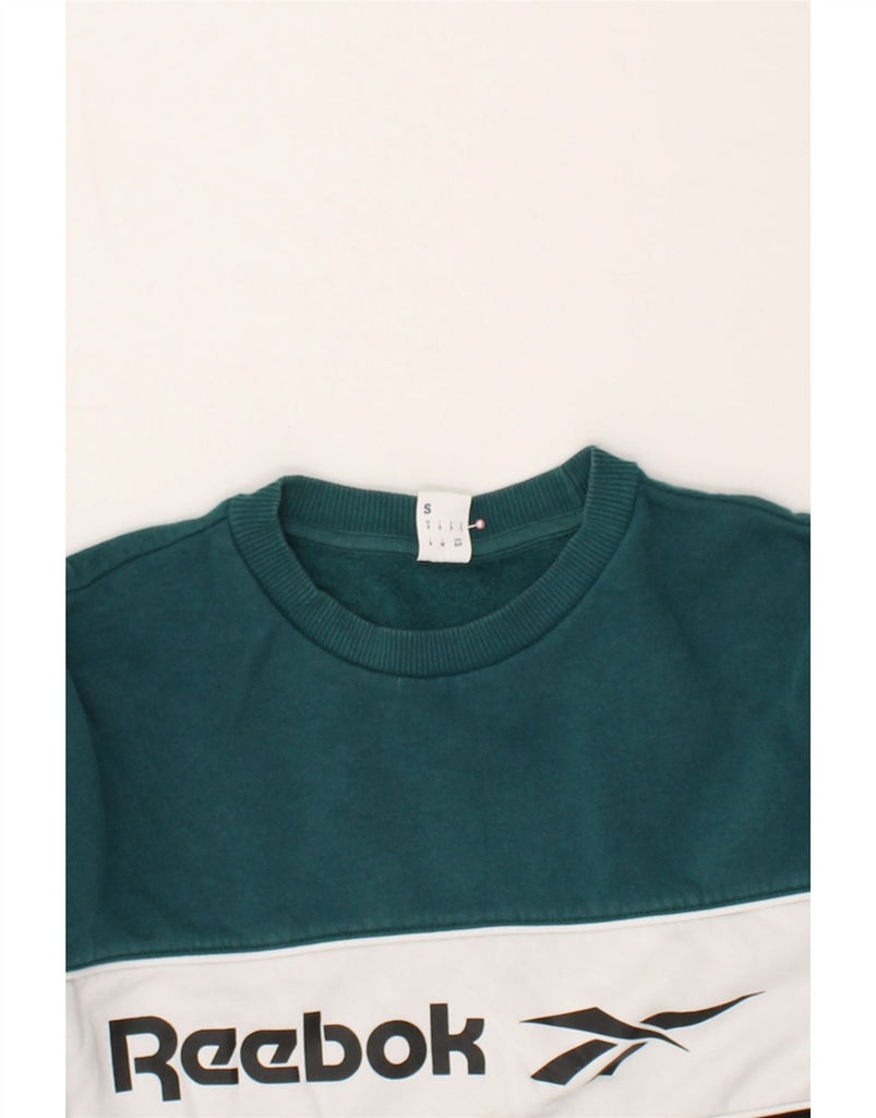 REEBOK Mens Graphic Sweatshirt Jumper Small Green Colourblock Cotton | Vintage Reebok | Thrift | Second-Hand Reebok | Used Clothing | Messina Hembry 