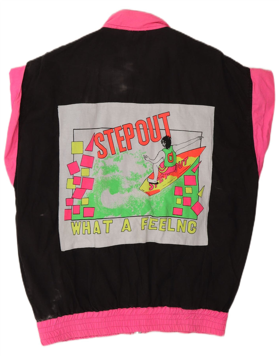 VINTAGE Womens Graphic Tracksuit Top Jacket UK 18 XL Black Colourblock