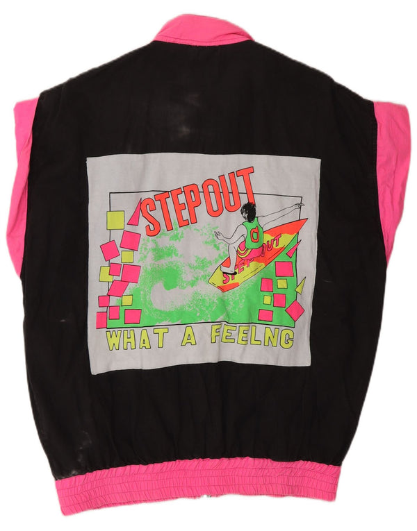 VINTAGE Womens Graphic Tracksuit Top Jacket UK 18 XL Black Colourblock