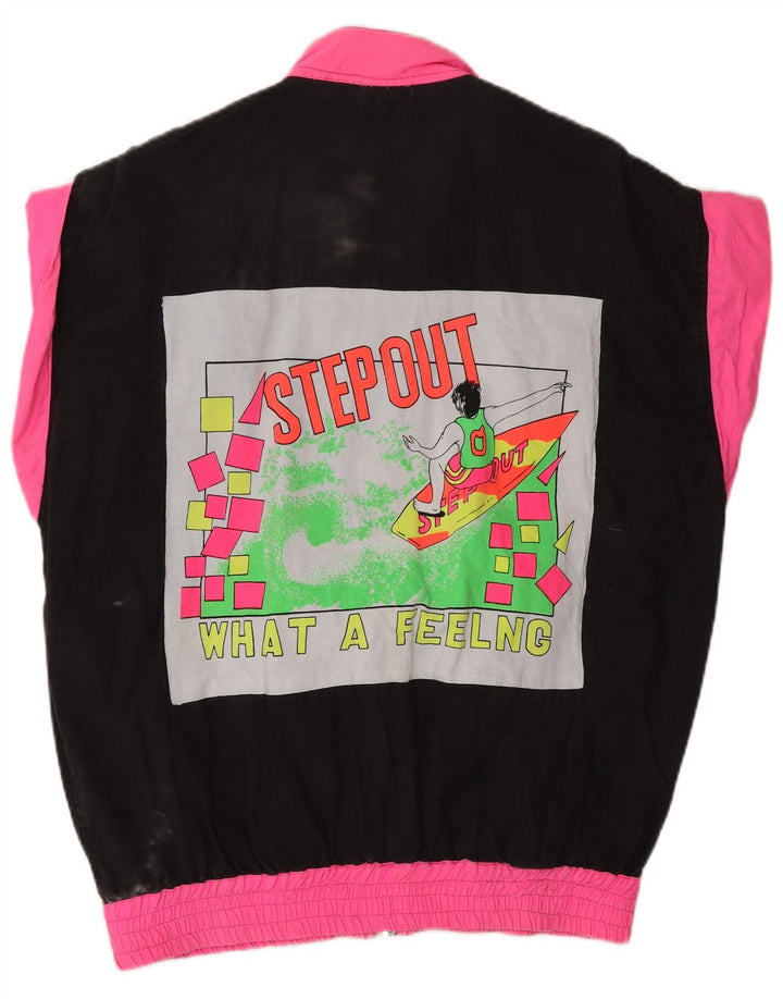 VINTAGE Womens Graphic Tracksuit Top Jacket UK 18 XL Black Colourblock