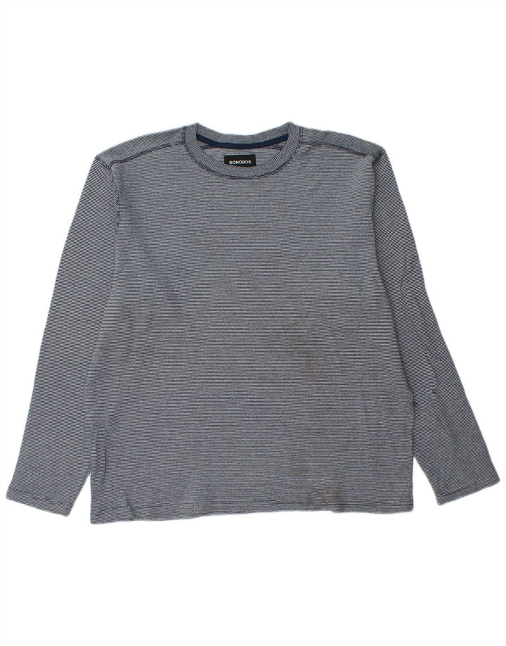 BONOBOS Mens Top Long Sleeve XL Blue Pinstripe Cotton