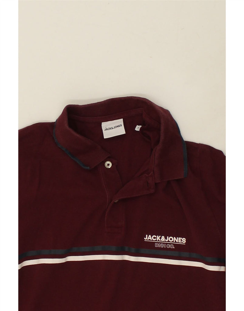 JACK & JONES Mens Graphic Polo Shirt Large Burgundy Striped Cotton | Vintage Jack & Jones | Thrift | Second-Hand Jack & Jones | Used Clothing | Messina Hembry 