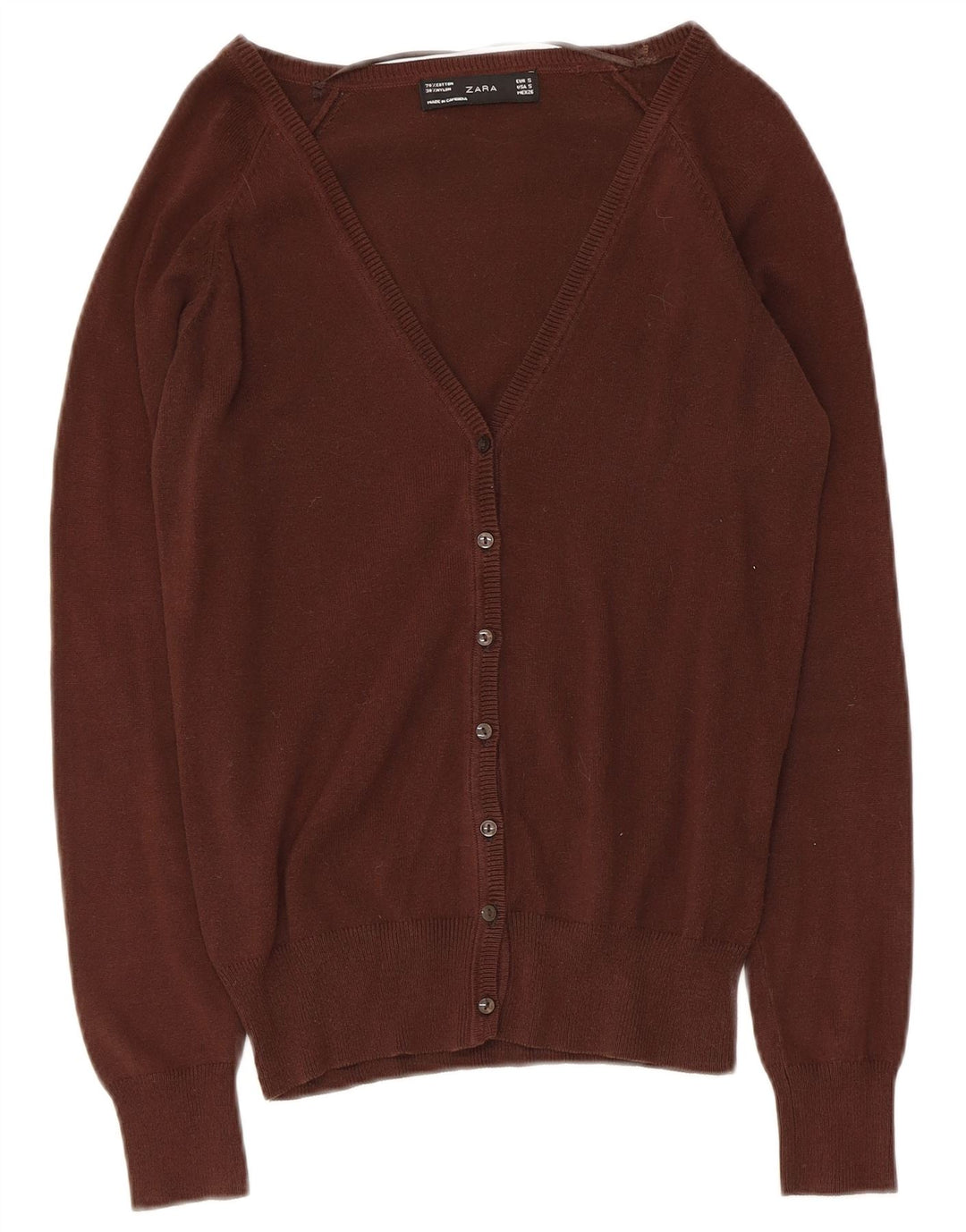 Zara Womens Cardigan Sweater UK 10 Small Brown Cotton