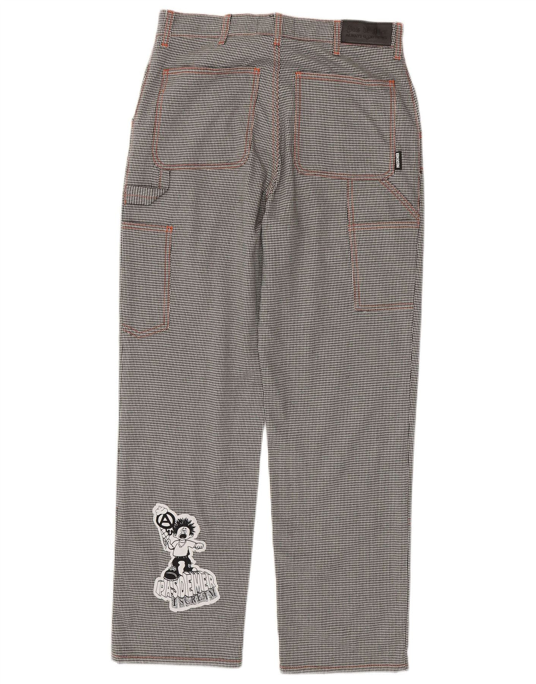 Pas De Mer Mens Graphic Cargo Trousers W30 L30 Black Houndstooth Cartoon