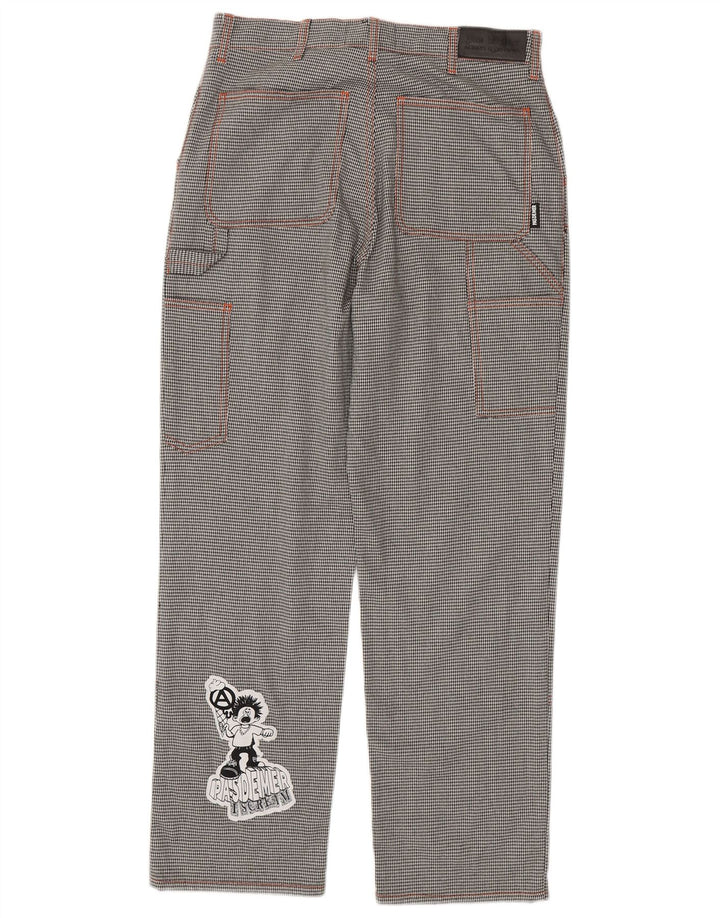 Pas De Mer Mens Graphic Cargo Trousers W30 L30 Black Houndstooth Cartoon