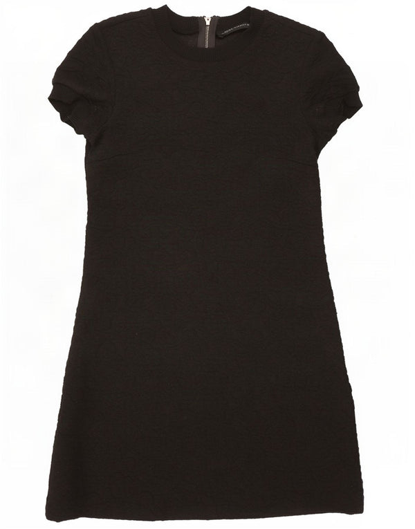 Zara Womens Short Sleeves Basic Dress UK 10 Small Black Paisley Polyester