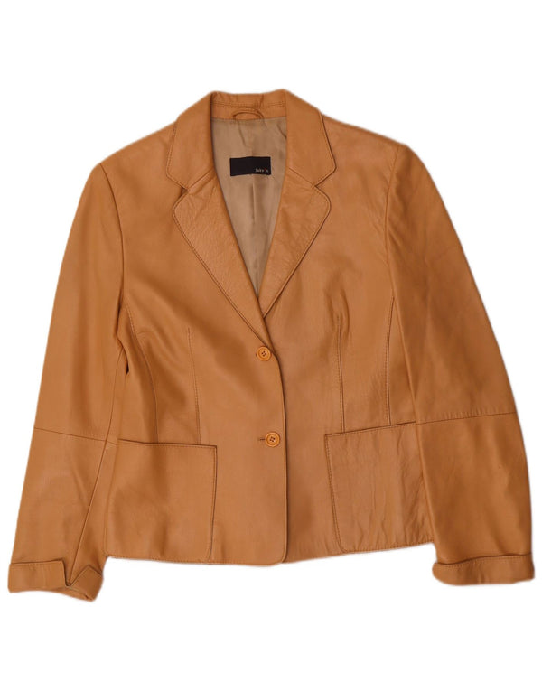Jake's Womens 2 Button Leather Blazer Jacket UK 10 Small Beige Leather