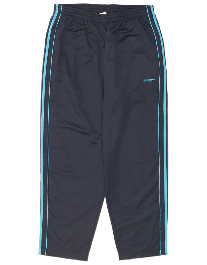 Vintage Mens Tracksuit Trousers 2XL Navy Blue Striped Polyester