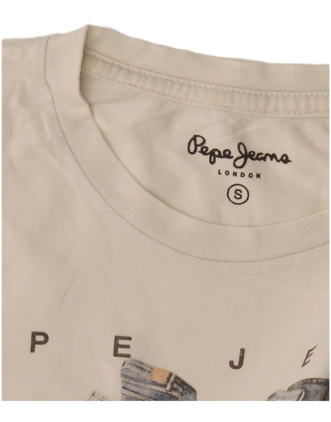 PEPE Jeans Mens Graphic T-Shirt Top Small Off White