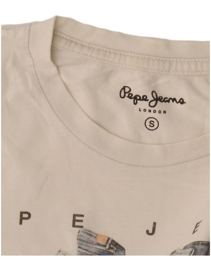 PEPE Jeans Mens Graphic T-Shirt Top Small Off White