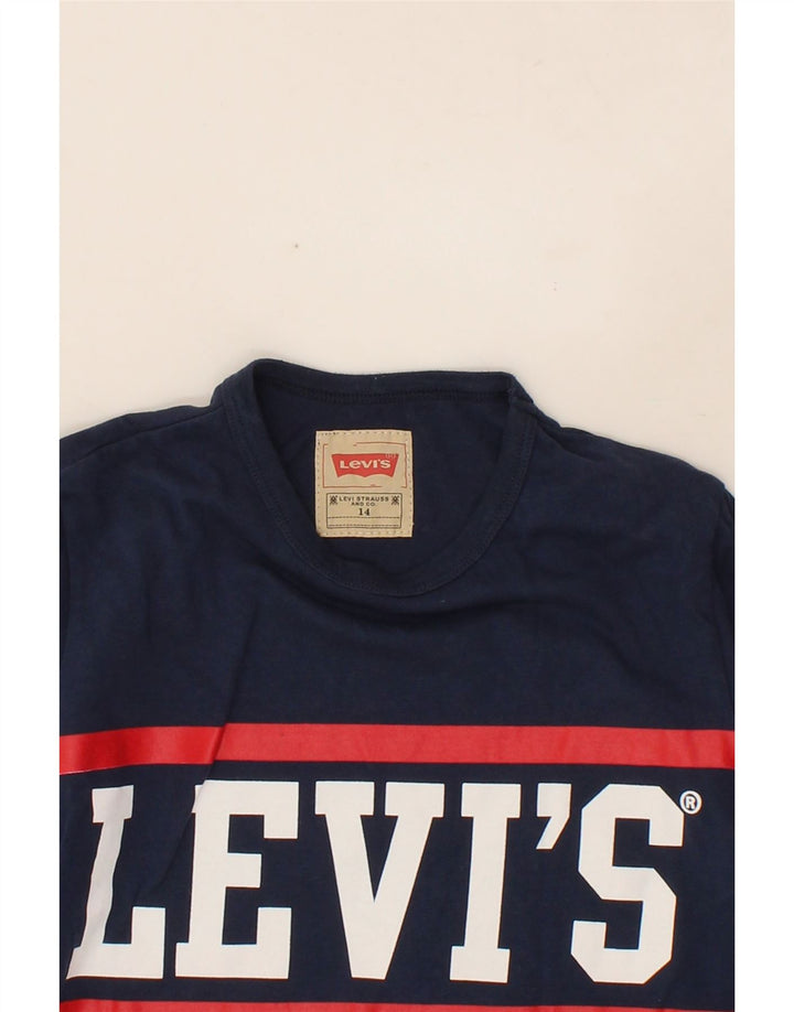 LEVI'S Boys Graphic Top Long Sleeve 13-14 Years Navy Blue Striped Cotton Vintage Levi's and Second-Hand Levi's from Messina Hembry 