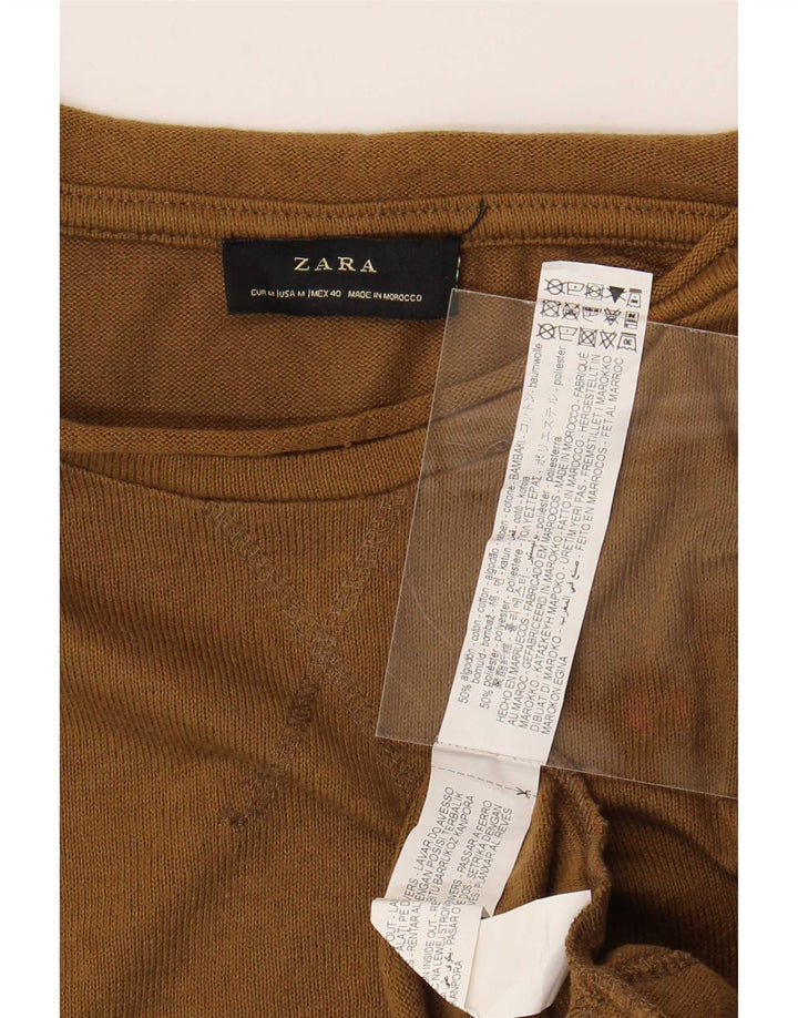 Zara Mens Top Long Sleeve Medium Brown Cotton