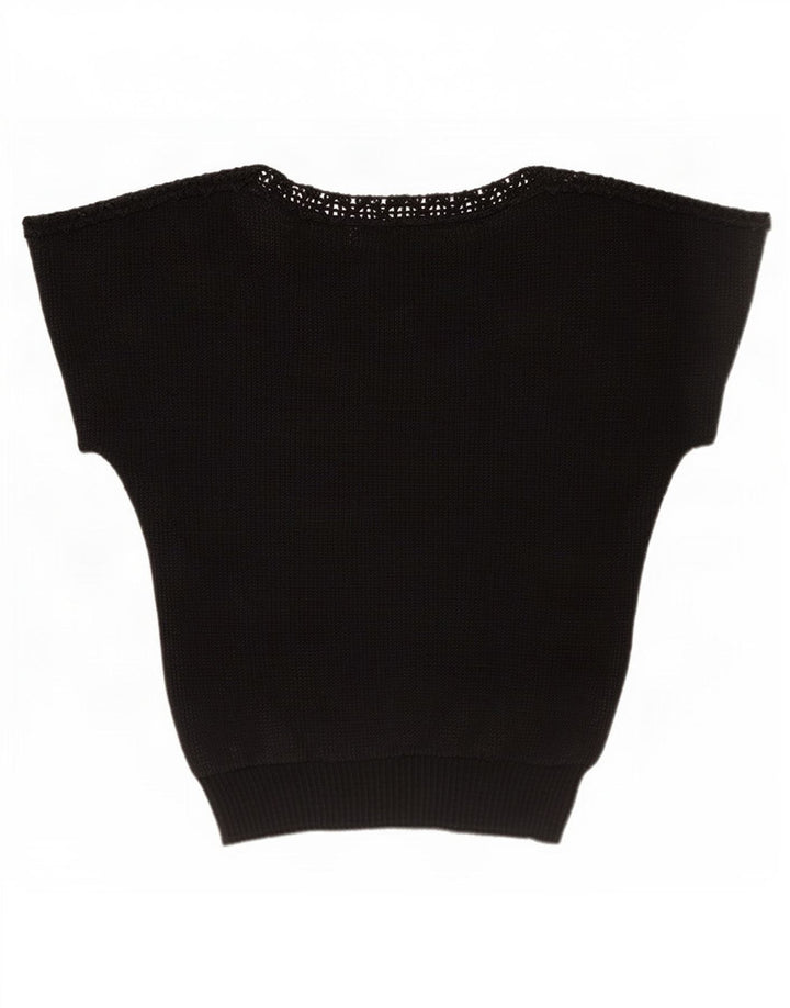 Vintage Womens Crop See Through Batwing Blouse Top IT 42 Medium Black